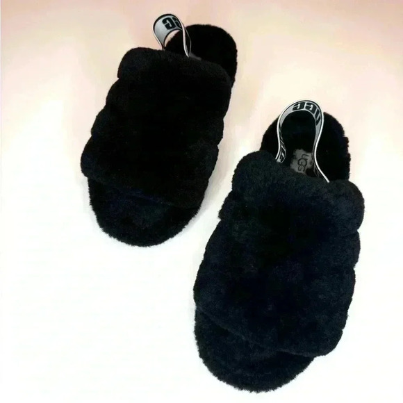 UGG Women's Fluff Yeah Black Slide Size- 7 - Picture 8 of 9